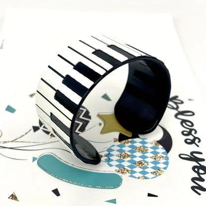 Chic Piano Keyboard Acrylic Cuff Bracelet - Perfect for Music Lovers & Festivals, All-Season Wear SS69