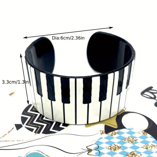 Chic Piano Keyboard Acrylic Cuff Bracelet - Perfect for Music Lovers & Festivals, All-Season Wear SS69