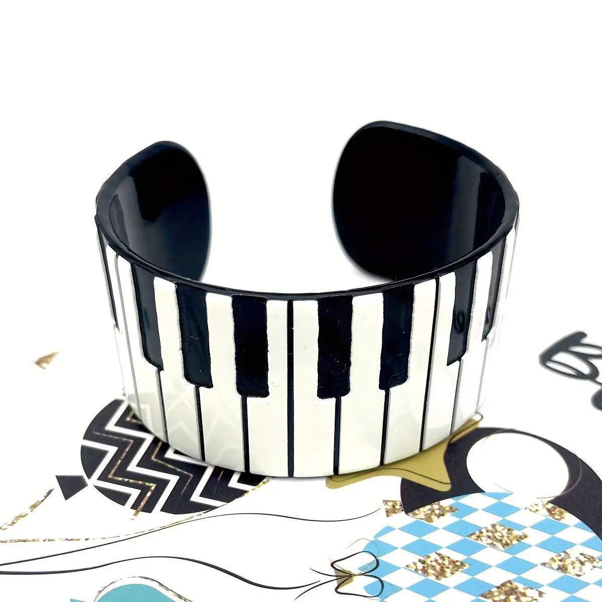 Chic Piano Keyboard Acrylic Cuff Bracelet - Perfect for Music Lovers & Festivals, All-Season Wear SS69