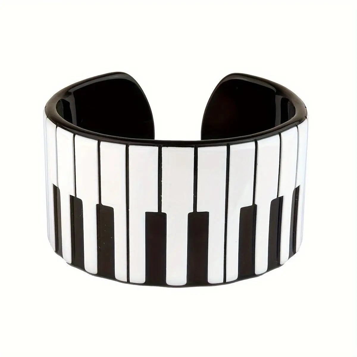Chic Piano Keyboard Acrylic Cuff Bracelet - Perfect for Music Lovers & Festivals, All-Season Wear SS69 7.69 Black And White Color