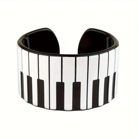 Chic Piano Keyboard Acrylic Cuff Bracelet - Perfect for Music Lovers & Festivals, All-Season Wear SS69 7.69 Black And White Color