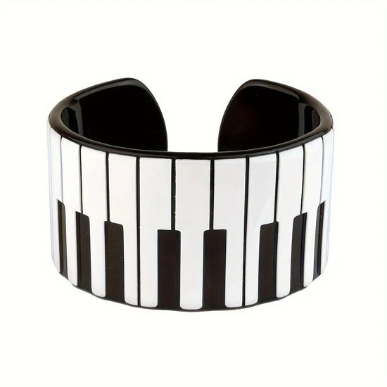 Chic Piano Keyboard Acrylic Cuff Bracelet - Perfect for Music Lovers & Festivals, All-Season Wear SS69 7.69 Black And White Color