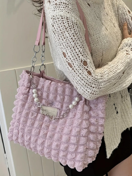 Chic Pleated Cloud Shoulder Bag - Bubble Ruched Tote with Soft Comfort - Fashionable Everyday Accessory for Women SS69
