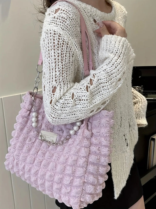 Chic Pleated Cloud Shoulder Bag - Bubble Ruched Tote with Soft Comfort - Fashionable Everyday Accessory for Women - SS69