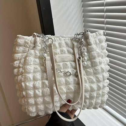 Chic Pleated Cloud Shoulder Bag - Bubble Ruched Tote with Soft Comfort - Fashionable Everyday Accessory for Women - SS69
