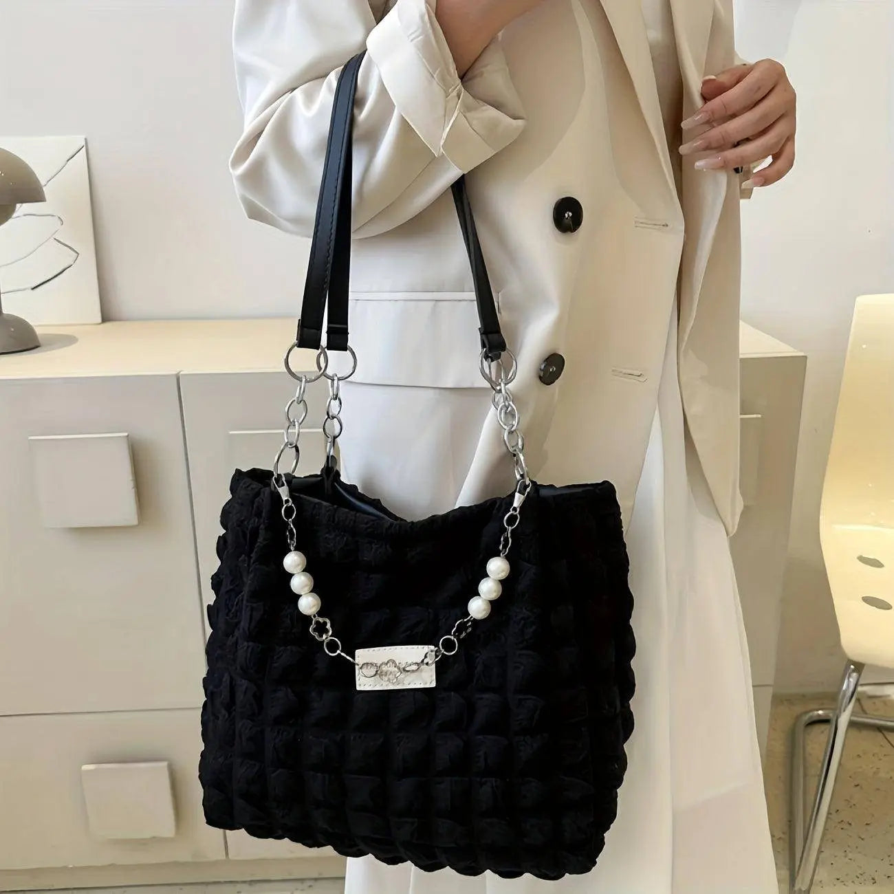 Chic Pleated Cloud Shoulder Bag - Bubble Ruched Tote with Soft Comfort - Fashionable Everyday Accessory for Women - SS69