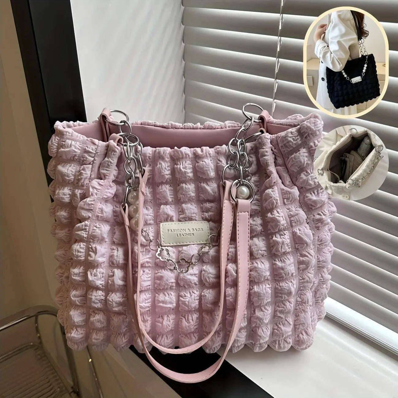 Chic Pleated Cloud Shoulder Bag - Bubble Ruched Tote with Soft Comfort - Fashionable Everyday Accessory for Women - SS69