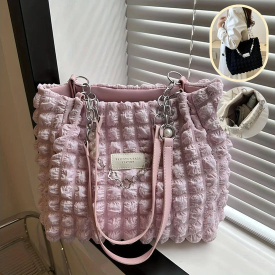 Chic Pleated Cloud Shoulder Bag - Bubble Ruched Tote with Soft Comfort - Fashionable Everyday Accessory for Women - SS69