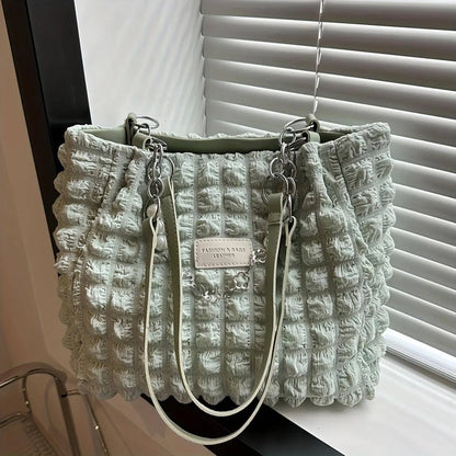 Chic Pleated Cloud Shoulder Bag - Bubble Ruched Tote with Soft Comfort - Fashionable Everyday Accessory for Women - SS69