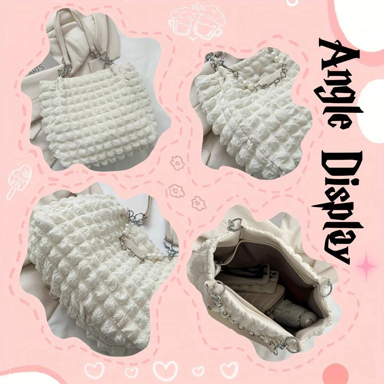 Chic Pleated Cloud Shoulder Bag - Bubble Ruched Tote with Soft Comfort - Fashionable Everyday Accessory for Women - SS69