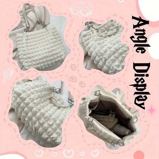 Chic Pleated Cloud Shoulder Bag - Bubble Ruched Tote with Soft Comfort - Fashionable Everyday Accessory for Women - SS69