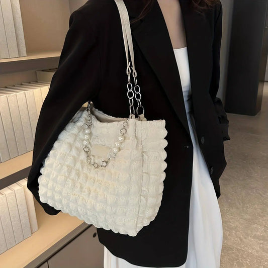 Chic Pleated Cloud Shoulder Bag - Bubble Ruched Tote with Soft Comfort - Fashionable Everyday Accessory for Women - SS69