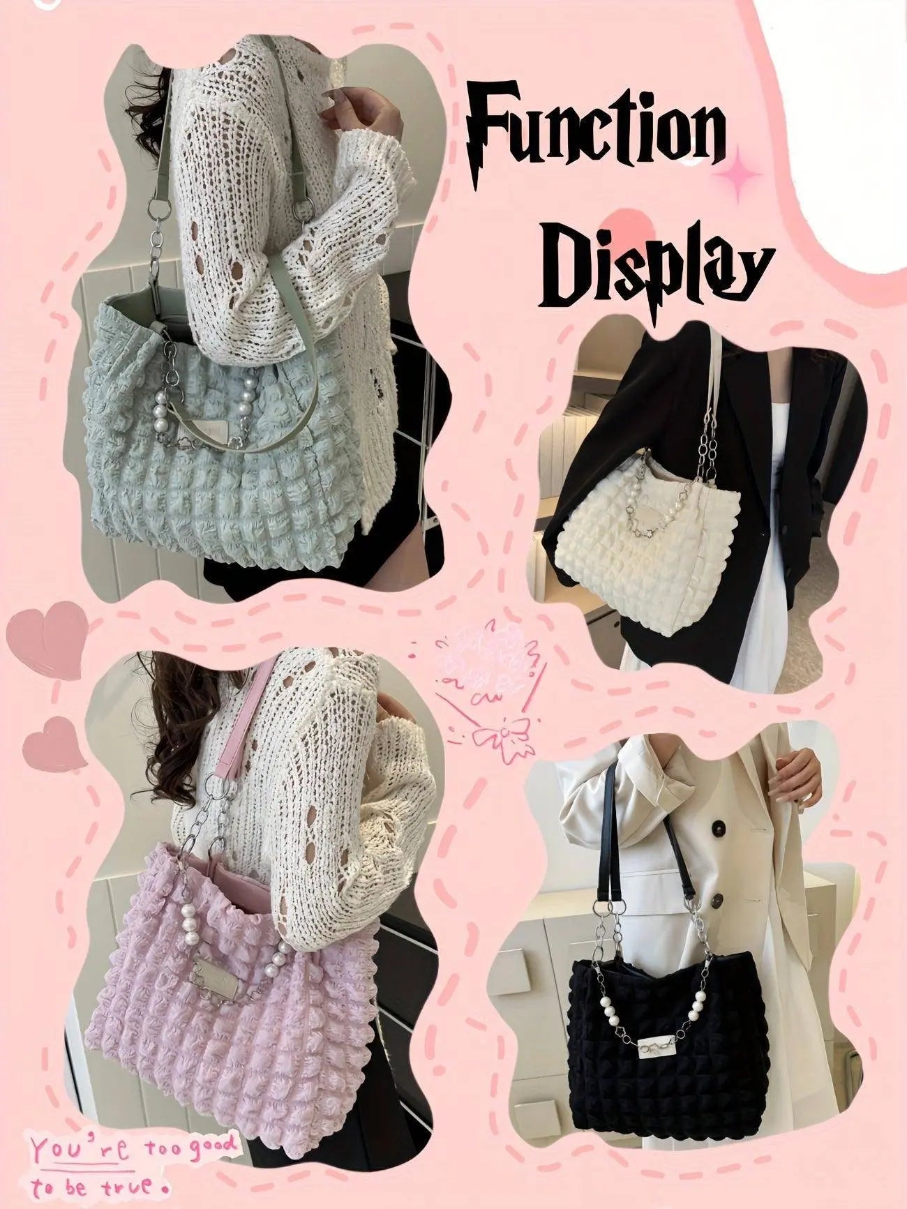 Chic Pleated Cloud Shoulder Bag - Bubble Ruched Tote with Soft Comfort - Fashionable Everyday Accessory for Women - SS69