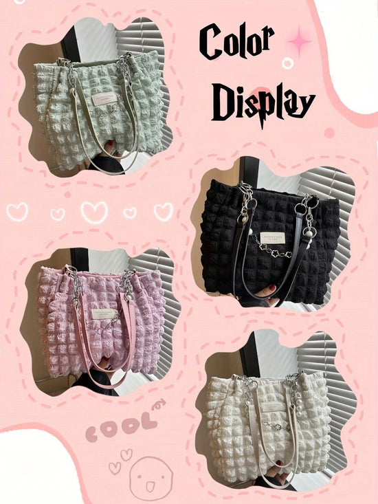 Chic Pleated Cloud Shoulder Bag - Bubble Ruched Tote with Soft Comfort - Fashionable Everyday Accessory for Women - SS69