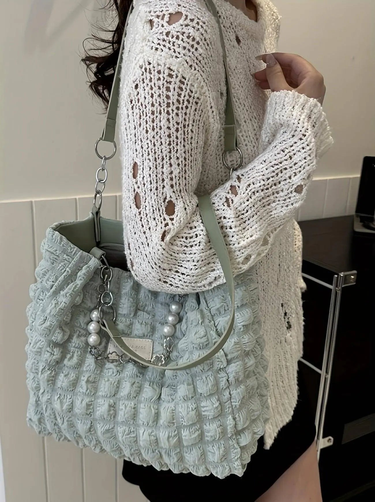 Chic Pleated Cloud Shoulder Bag - Bubble Ruched Tote with Soft Comfort - Fashionable Everyday Accessory for Women - SS69