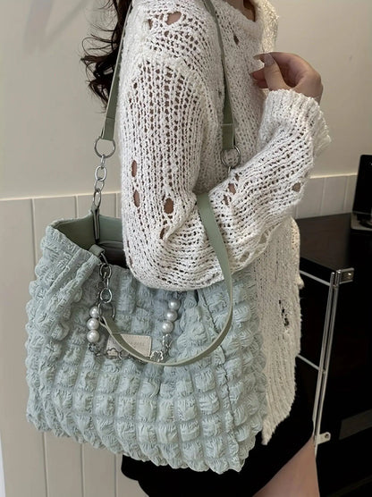 Chic Pleated Cloud Shoulder Bag - Bubble Ruched Tote with Soft Comfort - Fashionable Everyday Accessory for Women - SS69