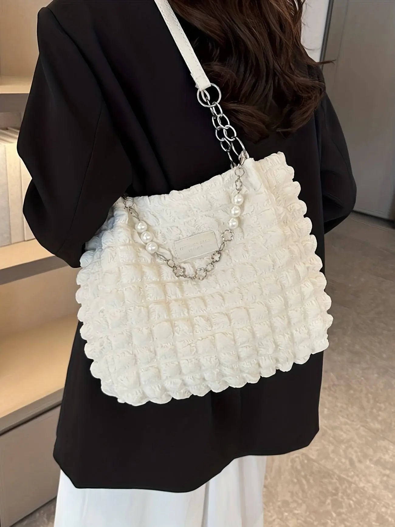 Chic Pleated Cloud Shoulder Bag - Bubble Ruched Tote with Soft Comfort - Fashionable Everyday Accessory for Women - SS69