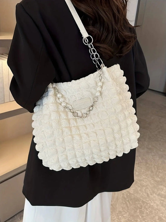 Chic Pleated Cloud Shoulder Bag - Bubble Ruched Tote with Soft Comfort - Fashionable Everyday Accessory for Women - SS69
