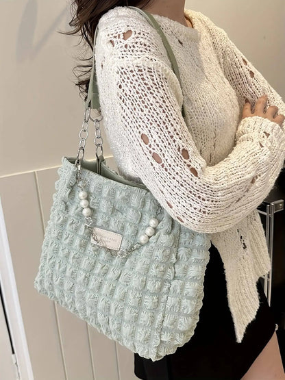 Chic Pleated Cloud Shoulder Bag - Bubble Ruched Tote with Soft Comfort - Fashionable Everyday Accessory for Women - SS69