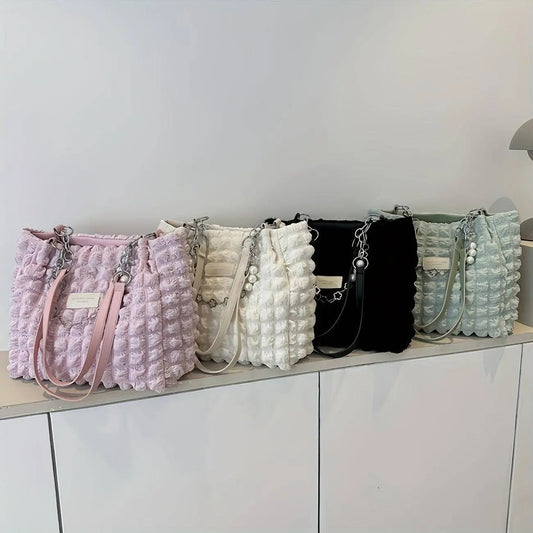 Chic Pleated Cloud Shoulder Bag - Bubble Ruched Tote with Soft Comfort - Fashionable Everyday Accessory for Women - SS69