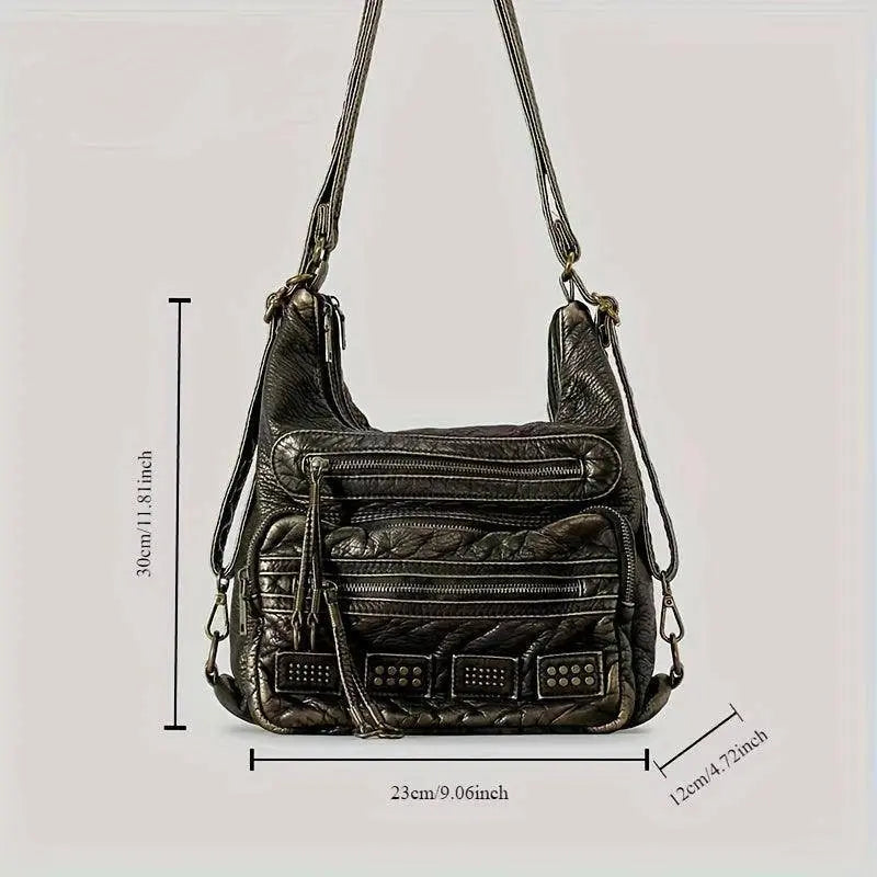 Chic Vintage-Inspired Women's Crossbody Bag - Soft Faux Leather, Multi-Pocket Design with Zip Closure for Everyday & Work SS69