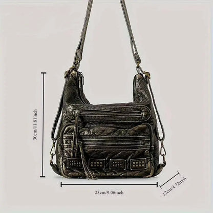 Chic Vintage-Inspired Women's Crossbody Bag - Soft Faux Leather, Multi-Pocket Design with Zip Closure for Everyday & Work SS69