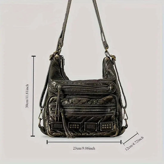 Chic Vintage-Inspired Women's Crossbody Bag - Soft Faux Leather, Multi-Pocket Design with Zip Closure for Everyday & Work SS69