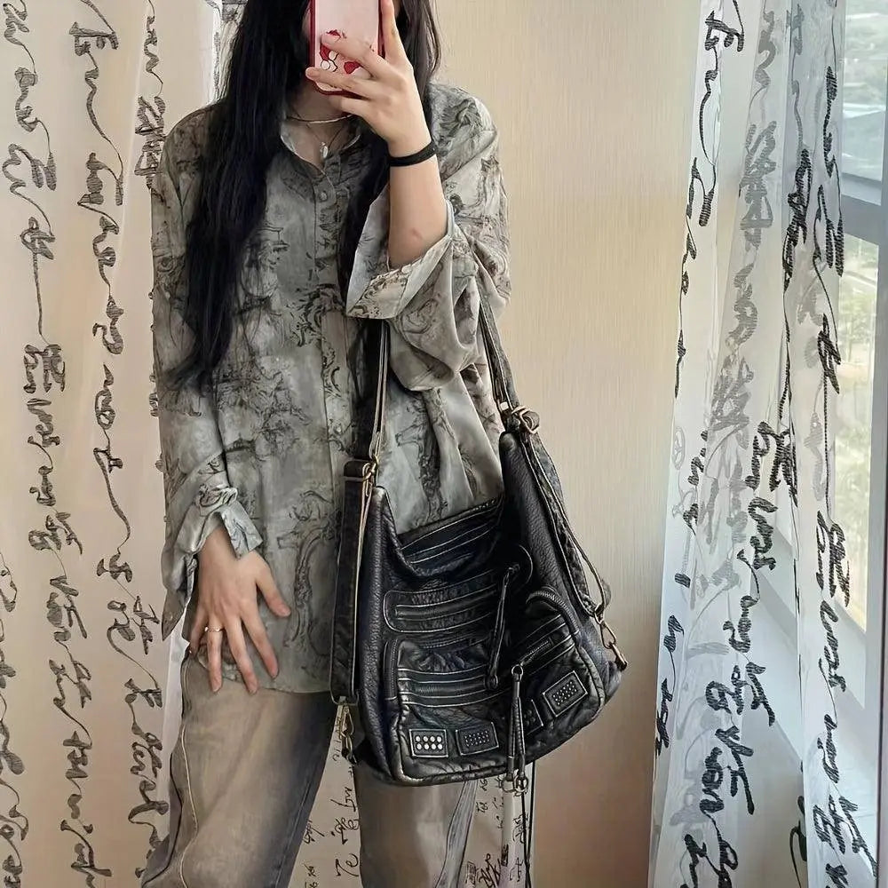 Chic Vintage-Inspired Women's Crossbody Bag - Soft Faux Leather, Multi-Pocket Design with Zip Closure for Everyday & Work SS69