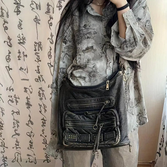 Chic Vintage-Inspired Women's Crossbody Bag - Soft Faux Leather, Multi-Pocket Design with Zip Closure for Everyday & Work SS69