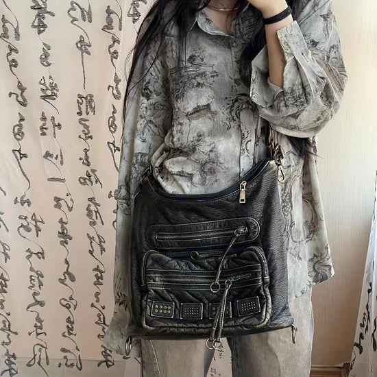 Chic Vintage-Inspired Women's Crossbody Bag - Soft Faux Leather, Multi-Pocket Design with Zip Closure for Everyday & Work SS69