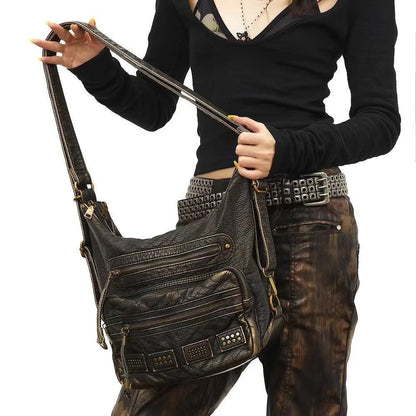 Chic Vintage-Inspired Women's Crossbody Bag - Soft Faux Leather, Multi-Pocket Design with Zip Closure for Everyday & Work SS69