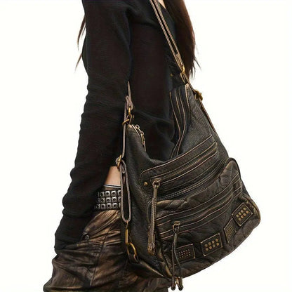 Chic Vintage-Inspired Women's Crossbody Bag - Soft Faux Leather, Multi-Pocket Design with Zip Closure for Everyday & Work SS69