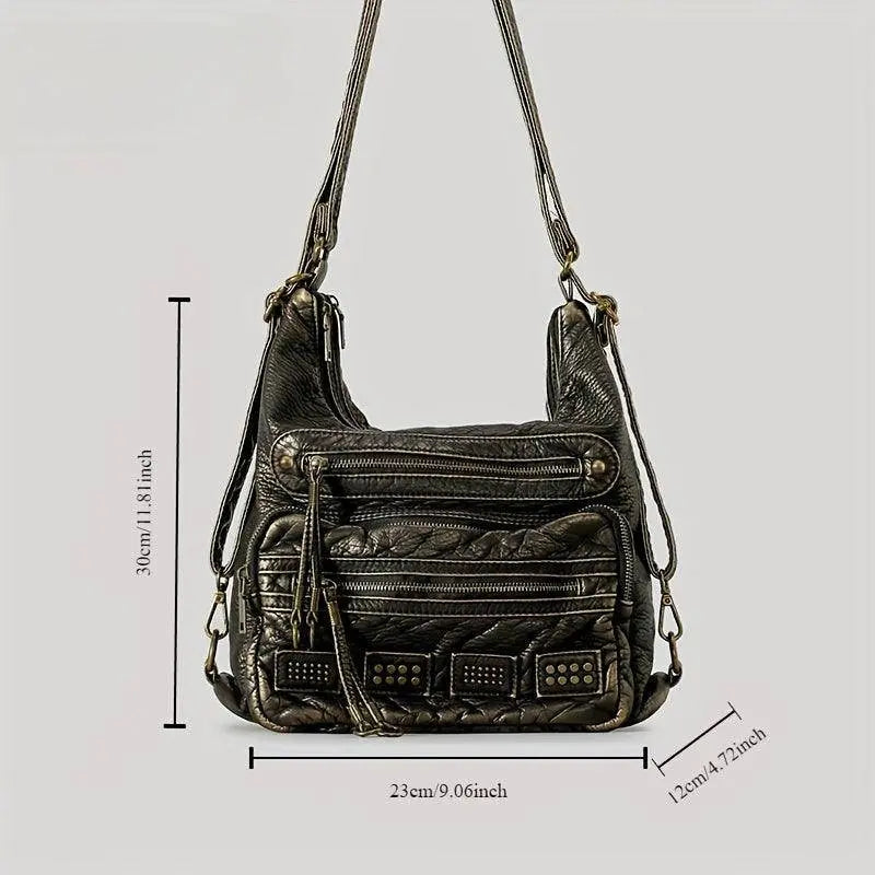 Chic Vintage-Inspired Women's Crossbody Bag - Soft Faux Leather, Multi-Pocket Design with Zip Closure for Everyday & Work SS69 49.69 Dark Brown