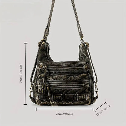 Chic Vintage-Inspired Women's Crossbody Bag - Soft Faux Leather, Multi-Pocket Design with Zip Closure for Everyday & Work SS69 49.69 Dark Brown