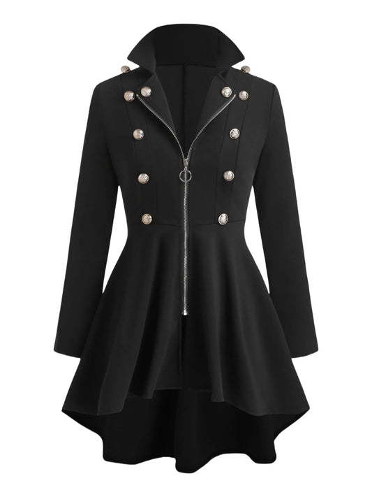 Chic Vintage-Inspired Women's Jacket - Polyester, Machine Washable, Non-Sheer, Solid Color with Zipper Detail, Long Sleeve, Lapel Collar, Perfect for Spring/Fall - Available in Black & White SS69