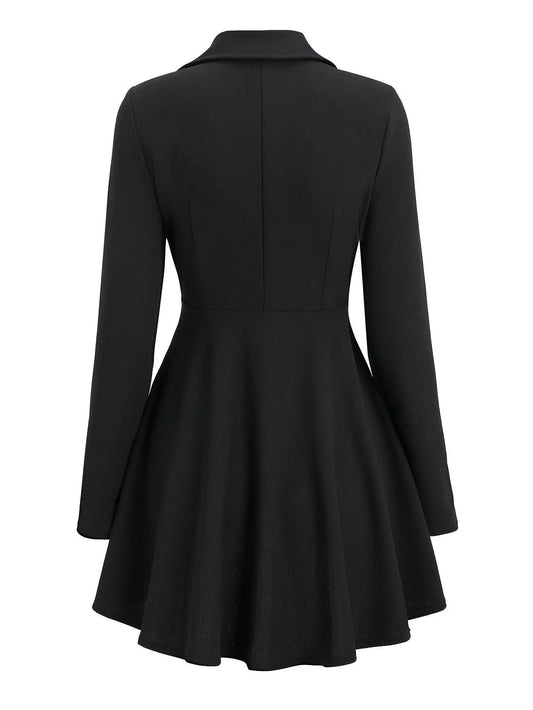 Chic Vintage-Inspired Women's Jacket - Polyester, Machine Washable, Non-Sheer, Solid Color with Zipper Detail, Long Sleeve, Lapel Collar, Perfect for Spring/Fall - Available in Black & White SS69