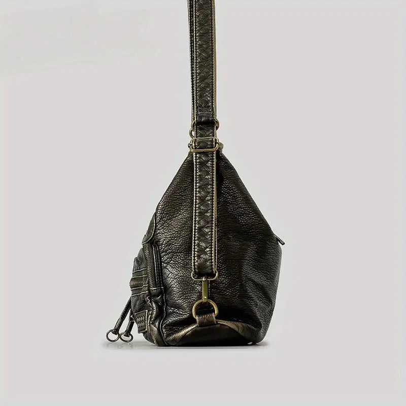 Chic Vintage Rivet Tote Bag for Women - Spacious Multi-Pocket Crossbody with Detachable Strap, Faux Leather SS69