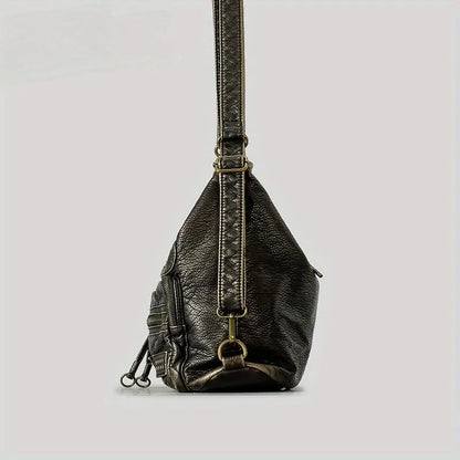 Chic Vintage Rivet Tote Bag for Women - Spacious Multi-Pocket Crossbody with Detachable Strap, Faux Leather SS69