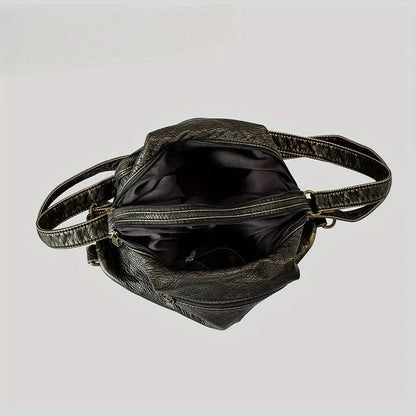 Chic Vintage Rivet Tote Bag for Women - Spacious Multi-Pocket Crossbody with Detachable Strap, Faux Leather SS69