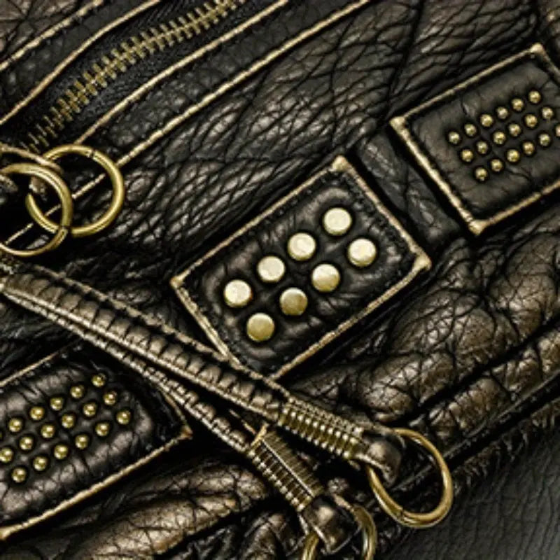 Chic Vintage Rivet Tote Bag for Women - Spacious Multi-Pocket Crossbody with Detachable Strap, Faux Leather SS69