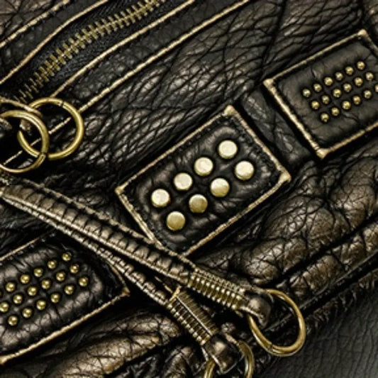 Chic Vintage Rivet Tote Bag for Women - Spacious Multi-Pocket Crossbody with Detachable Strap, Faux Leather SS69