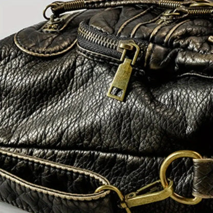 Chic Vintage Rivet Tote Bag for Women - Spacious Multi-Pocket Crossbody with Detachable Strap, Faux Leather SS69