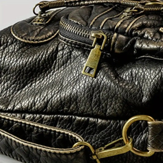 Chic Vintage Rivet Tote Bag for Women - Spacious Multi-Pocket Crossbody with Detachable Strap, Faux Leather SS69