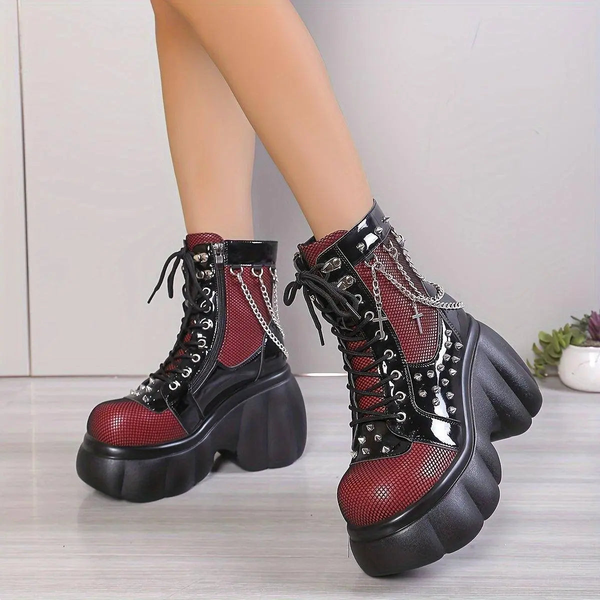 Chic Women's Fleece-Lined Platform Ankle Boots - Comfortable Side Zip Wedge Heels, Versatile Black Short Boots for Fall & Winter - SS69