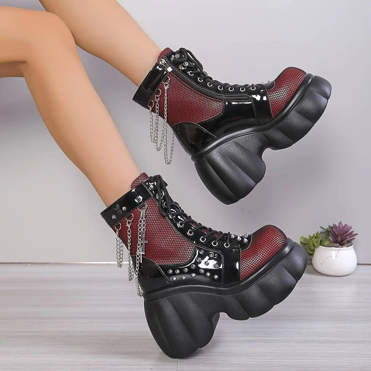 Chic Women's Fleece-Lined Platform Ankle Boots - Comfortable Side Zip Wedge Heels, Versatile Black Short Boots for Fall & Winter - SS69