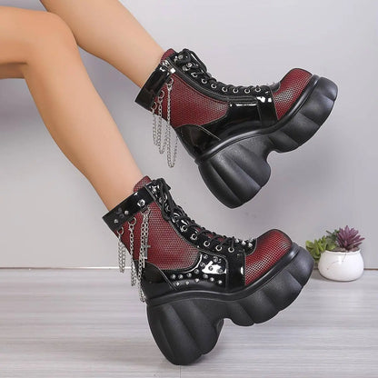 Chic Women's Fleece-Lined Platform Ankle Boots - Comfortable Side Zip Wedge Heels, Versatile Black Short Boots for Fall & Winter - SS69