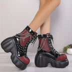 Chic Women's Fleece-Lined Platform Ankle Boots - Comfortable Side Zip Wedge Heels, Versatile Black Short Boots for Fall & Winter - SS69