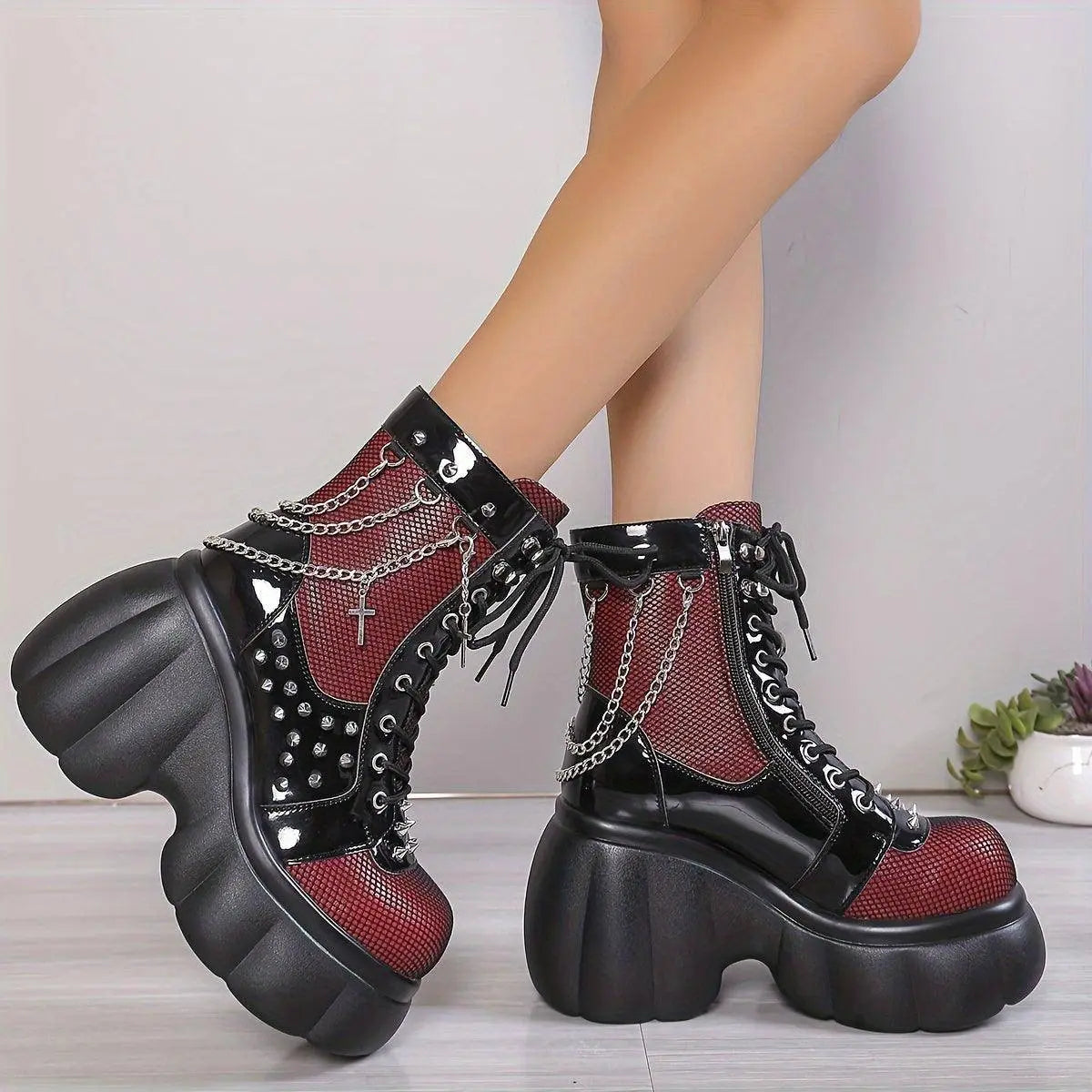 Chic Women's Fleece-Lined Platform Ankle Boots - Comfortable Side Zip Wedge Heels, Versatile Black Short Boots for Fall & Winter - SS69