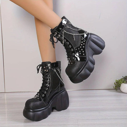 Chic Women's Fleece-Lined Platform Ankle Boots - Comfortable Side Zip Wedge Heels, Versatile Black Short Boots for Fall & Winter - SS69