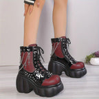 Chic Women's Fleece-Lined Platform Ankle Boots - Comfortable Side Zip Wedge Heels, Versatile Black Short Boots for Fall & Winter - SS69